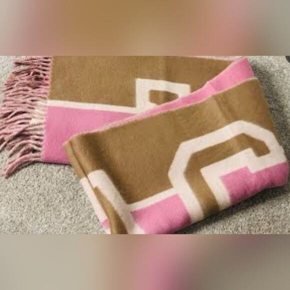 COACH REVERSIBLE WOOL SCARF VARSITY PRINT PINK COLORBLOCK OVERSIZED MUFFLER - Picture 7 of 7
